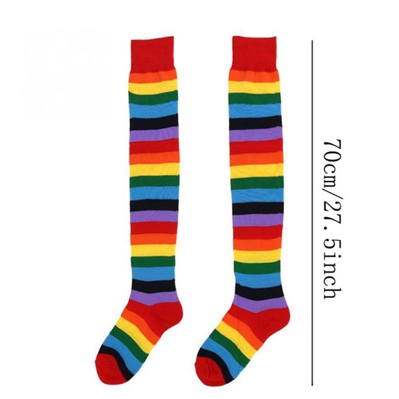 Women Striped Stockings Rainbow Colorful Socks Over the Knee Warm Socks NEW - Picture 6 of 7